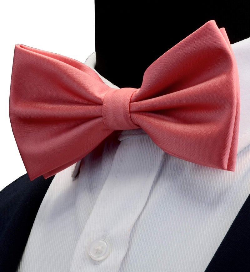 GUSLESON Adjustable Mens Coral Pink Wedding Bow tie Double Fold Pre-tied Bowtie and Pocket Square Cufflink Set (0570-13) - Image 3